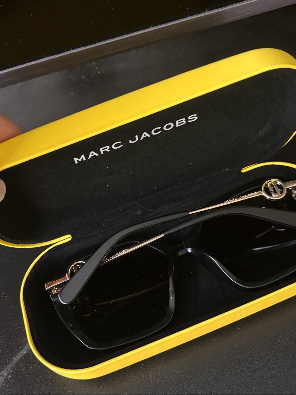Marc Jacobs Black Hexagonal Oversized Sunglasses with Gold Temples - Picture 5 of 9